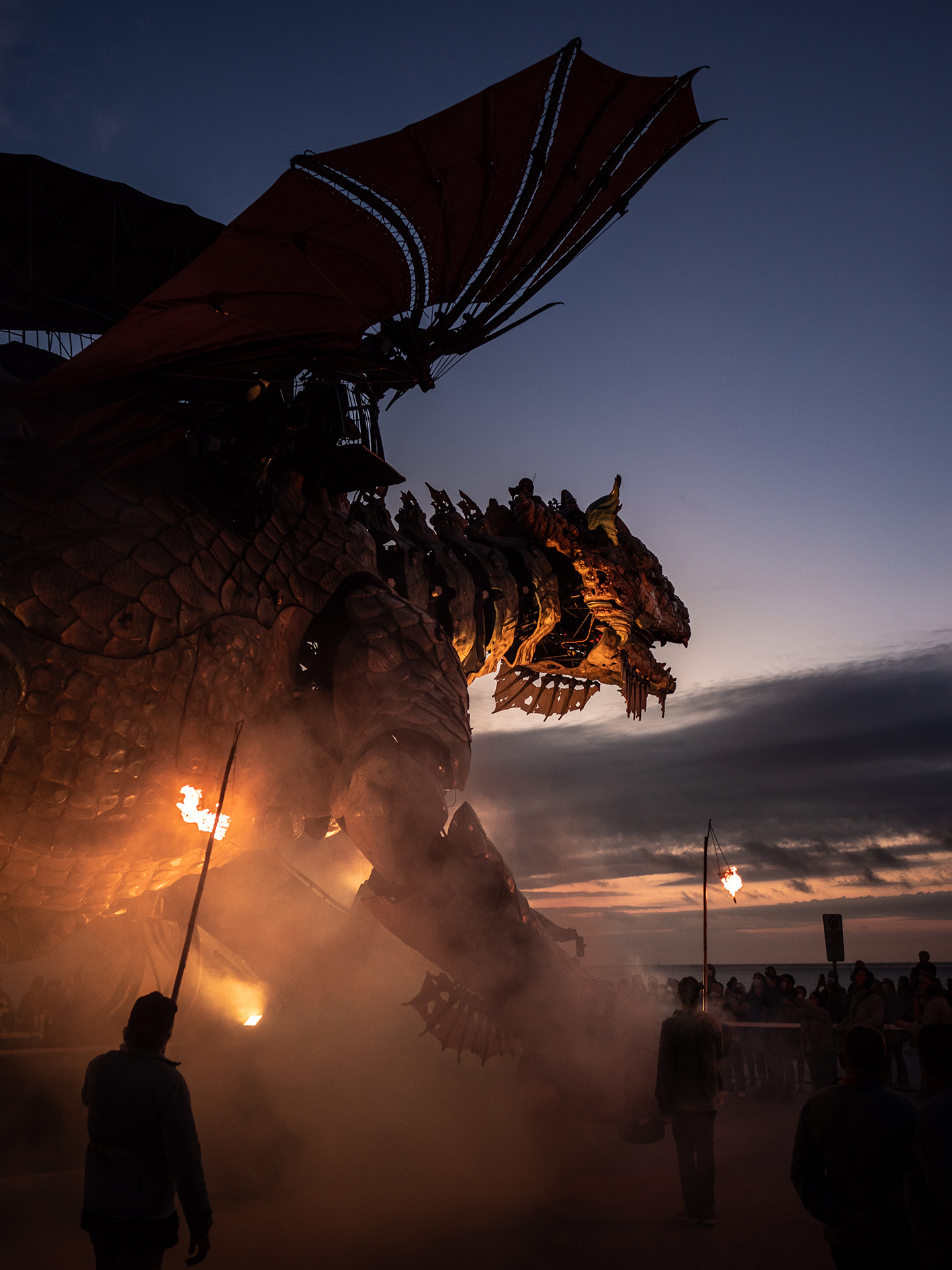 Le dragon de calais regarde vers l'horizon
