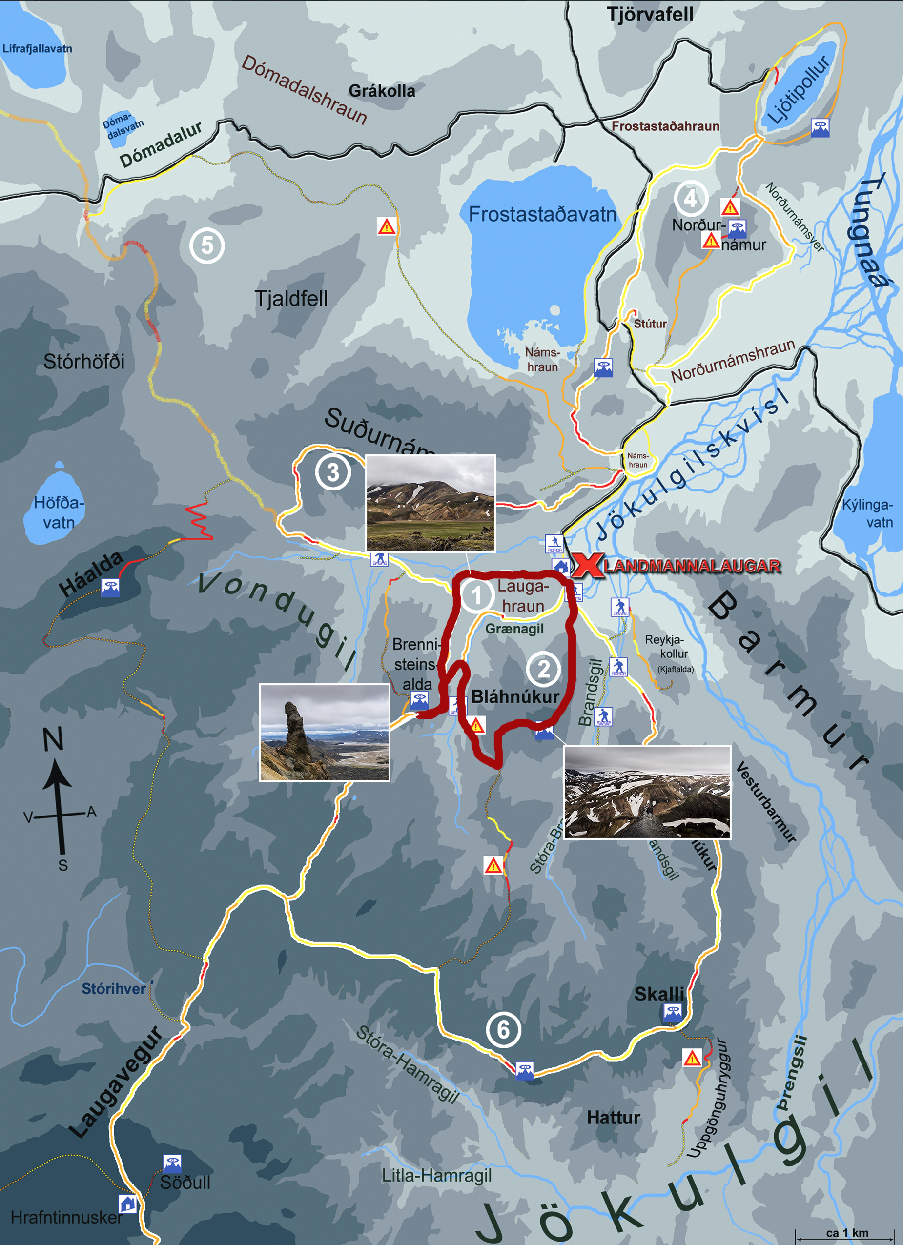 La carte de notre randonnée dans le landmannalaugar