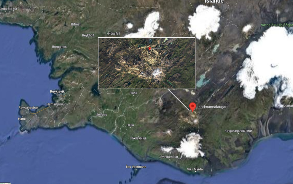 Carte landmannalaugar hautes terres Islande