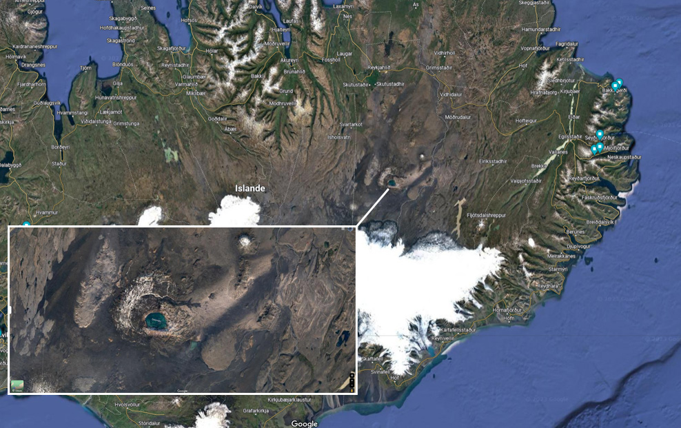 Carte accès Askja Islande