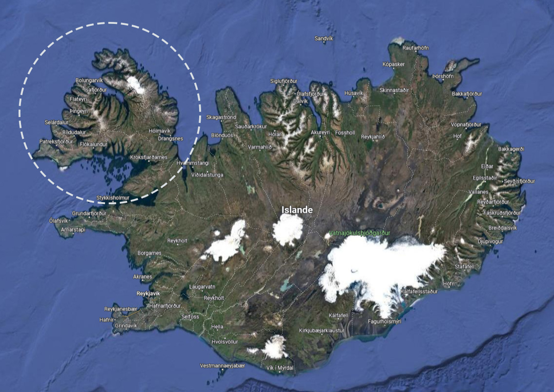 Carte fjords de l'ouest islande