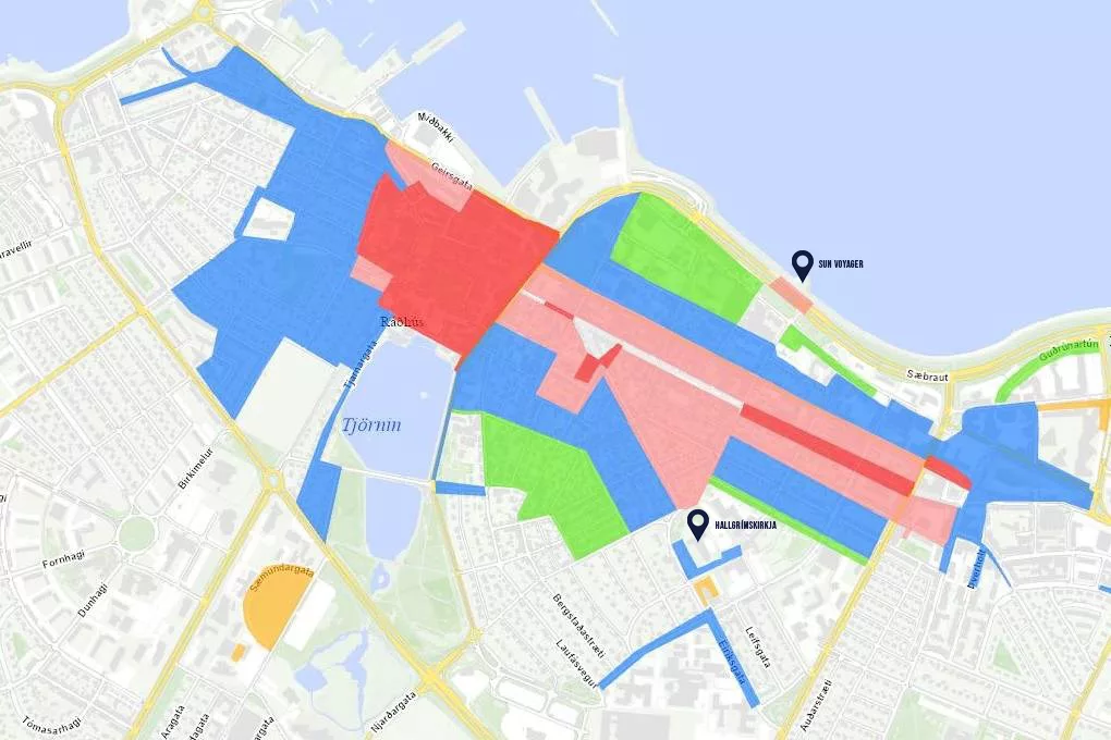 Map des parking payants à Reykjavík